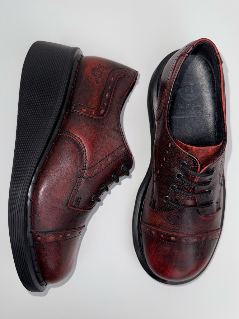Vintage Dr. Martens England Oxblood Ruboff Red Black Wingtip Wedge Oxfords Uk 4